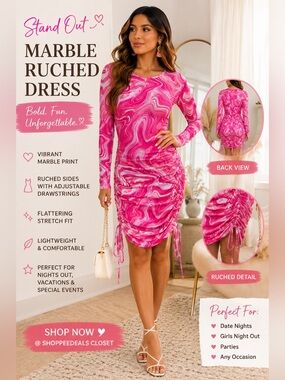 Pink Marble Ruched Mini Dress Size M